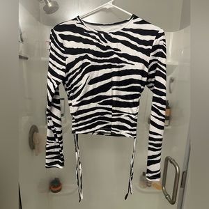 Zebra Print Long Sleeve Tie Top